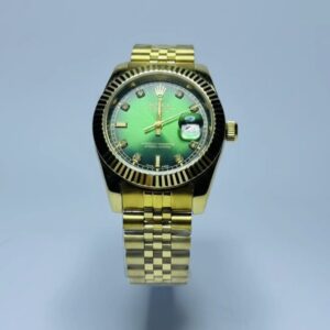 Luxury Rolex-Style Golden Watch with Green Dial & Date Display